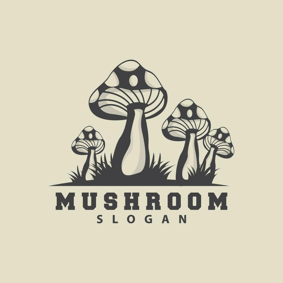 Mushroom Logo, Retro Minimalist Design, Food Vector, Mushroom Plant, Icon Illustration Symbol vector