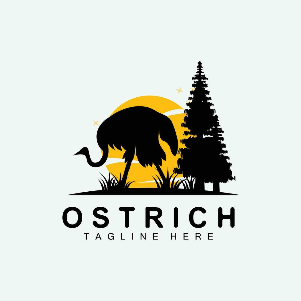 Ostrich Logo Design, Desert Animal Illustration, Living In The Forest, Vector Camel Brand Product