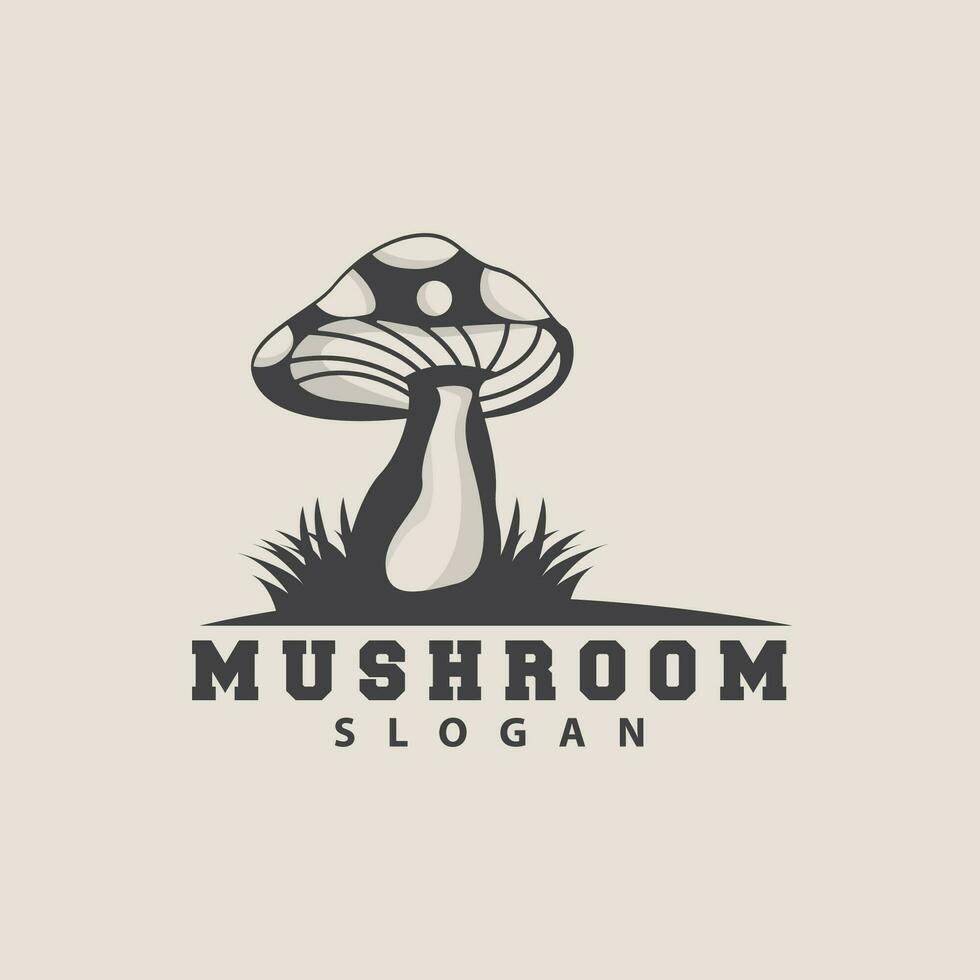 Mushroom Logo, Retro Minimalist Design, Food Vector, Mushroom Plant, Icon Illustration Symbol vector