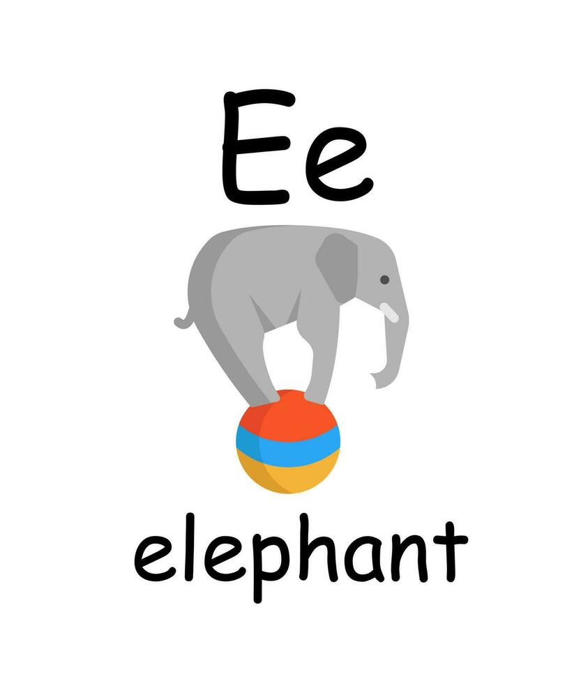 letter e like elephant of english alphabet, english teaching vector