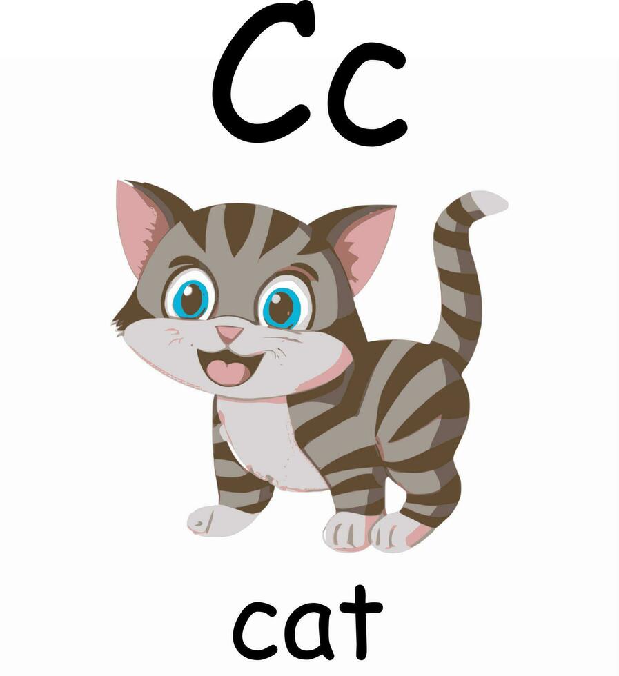 letter c like a cat of english alphabet, english teaching vector