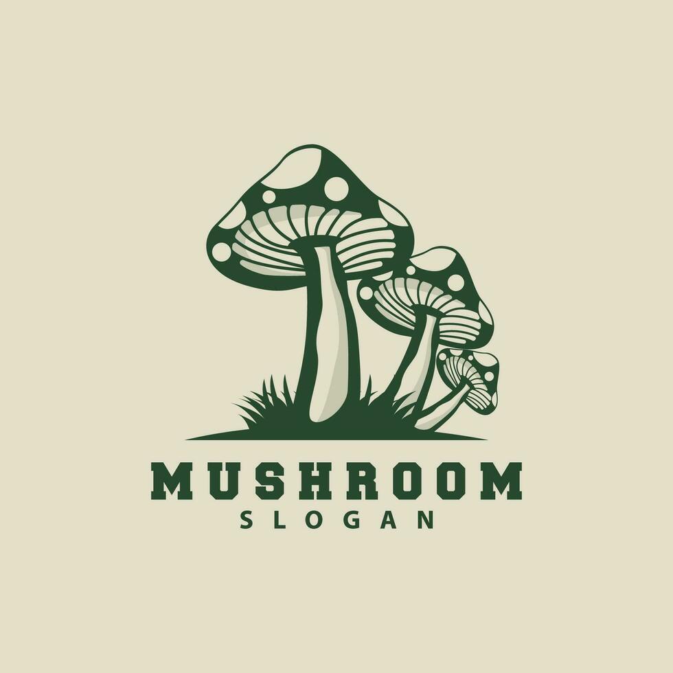 Mushroom Logo, Retro Minimalist Design, Food Vector, Mushroom Plant, Icon Illustration Symbol vector