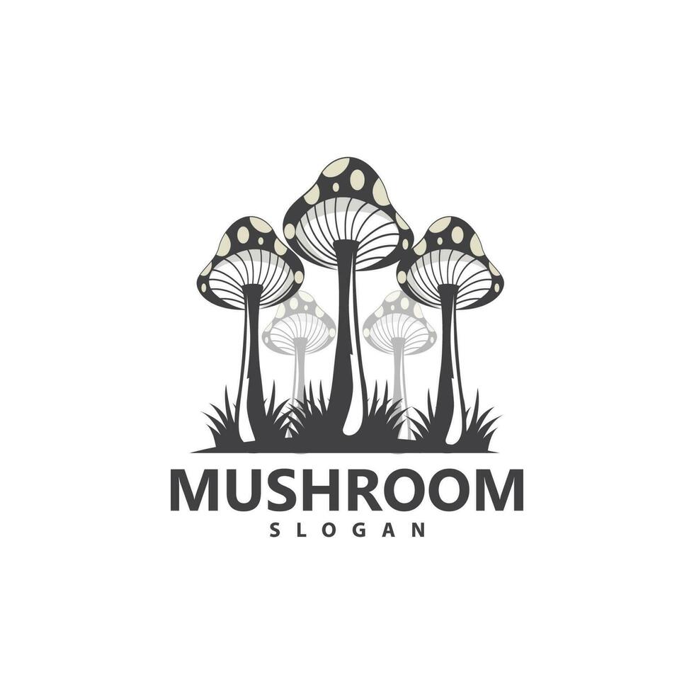 Mushroom Logo, Retro Minimalist Design, Food Vector, Mushroom Plant, Icon Illustration Symbol vector