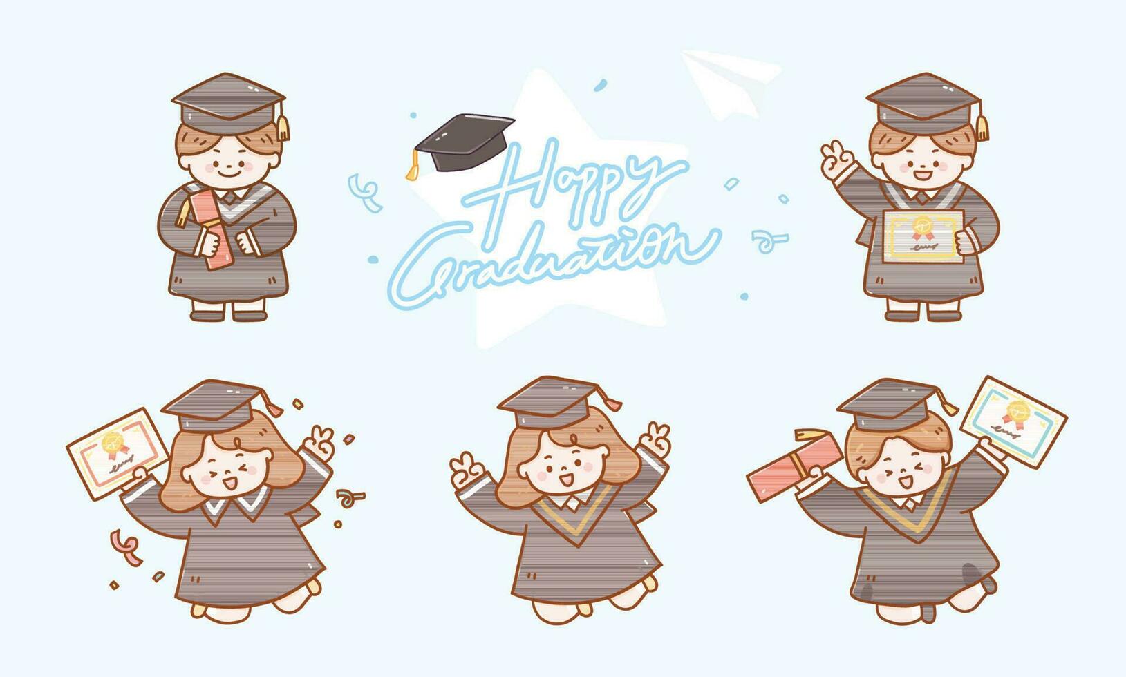 Vector illustration. New semester Happy graduation bachelor uniform student. graduation children student jumping.