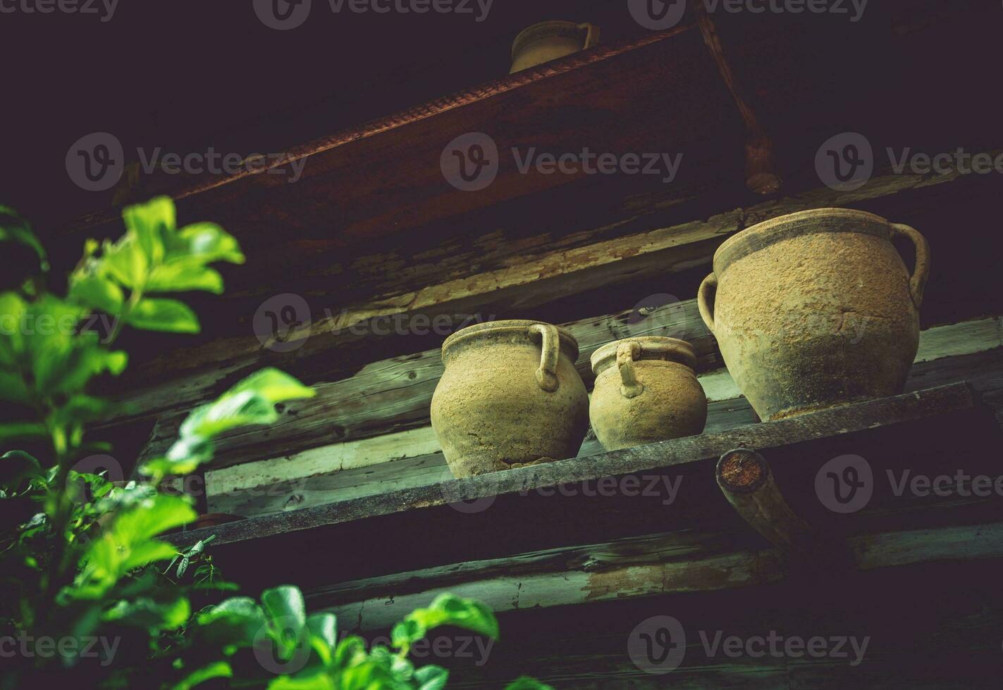 Vintage Earthenware on a Shelf photo