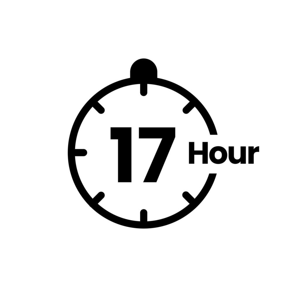 17 hours clock sign icon. service opening hours, work time or delivery service time symbol, vector illustration isolated on white background