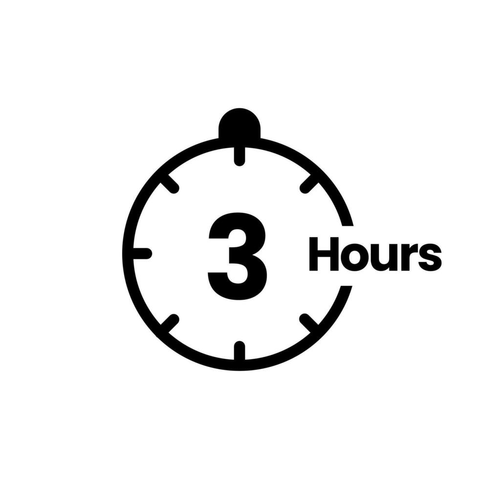 3 hours clock sign icon. service opening hours, work time or delivery service time symbol, vector illustration isolated on white background