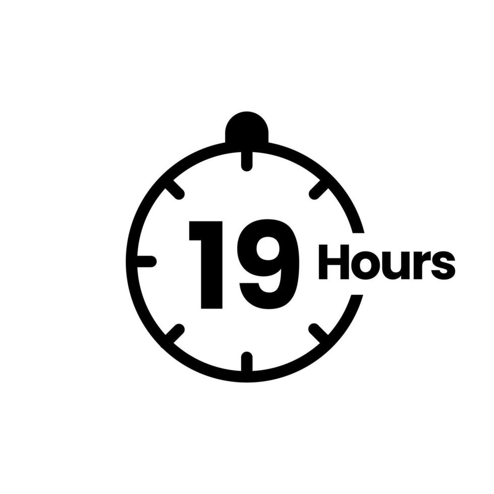 19 hours clock sign icon. service opening hours, work time or delivery service time symbol, vector illustration isolated on white background