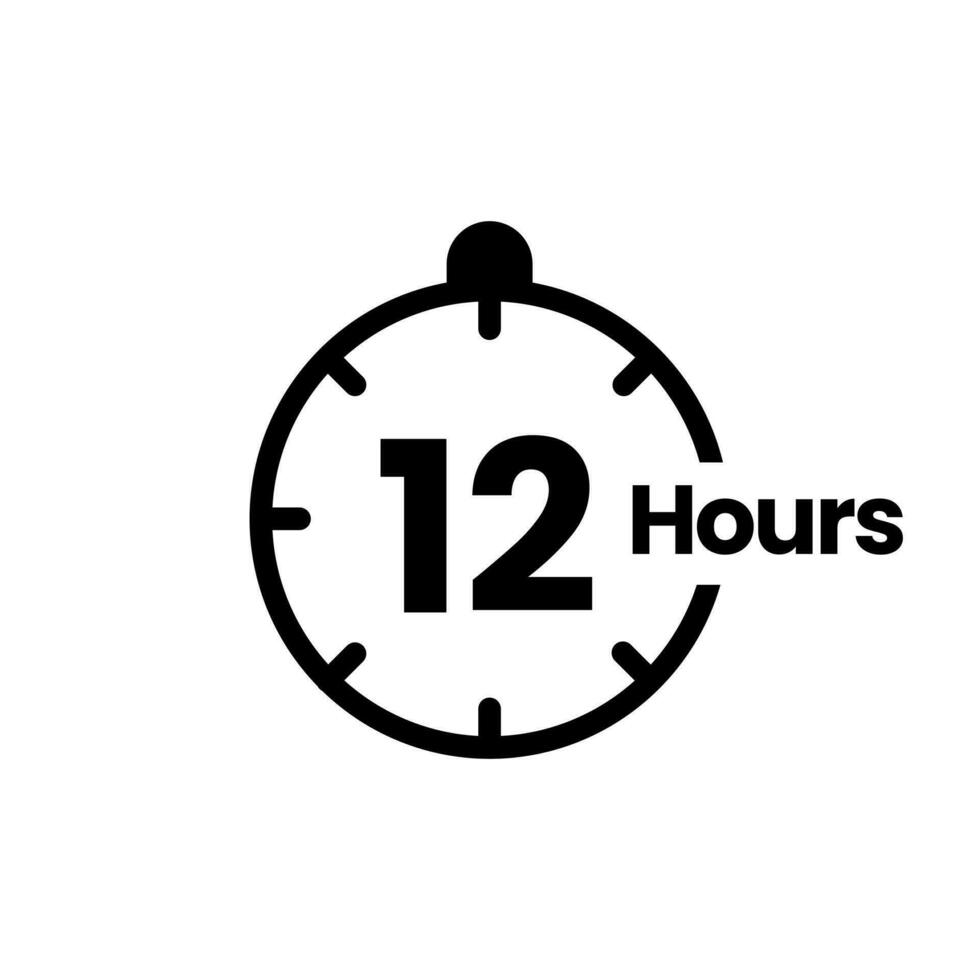 12 hours clock sign icon. service opening hours, work time or delivery service time symbol, vector illustration isolated on white background