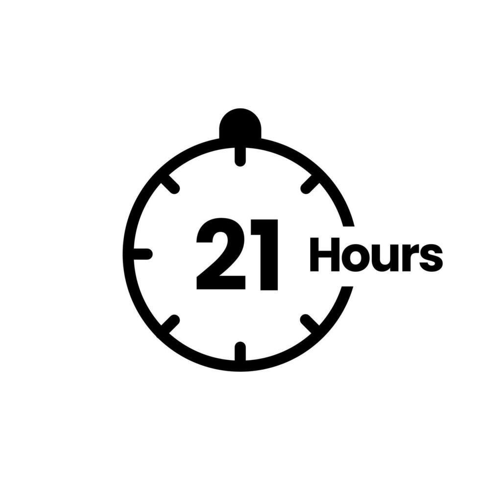 21 hours clock sign icon. service opening hours, work time or delivery service time symbol, vector illustration isolated on white background