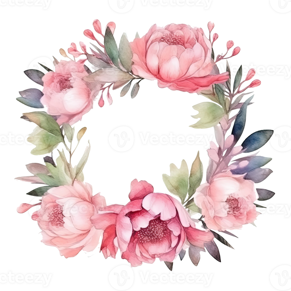 Watercolor floral wreath. Illustration png