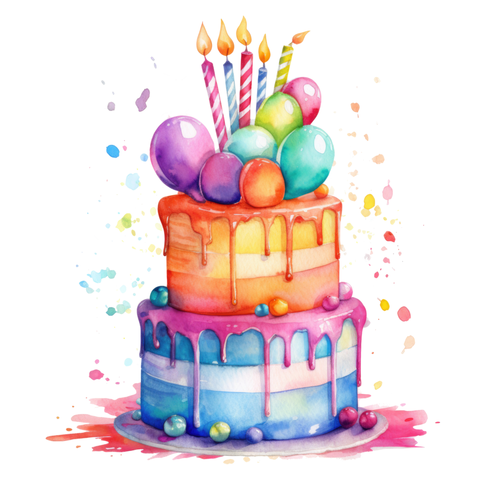 Watercolor Birthday Cake. Illustration png