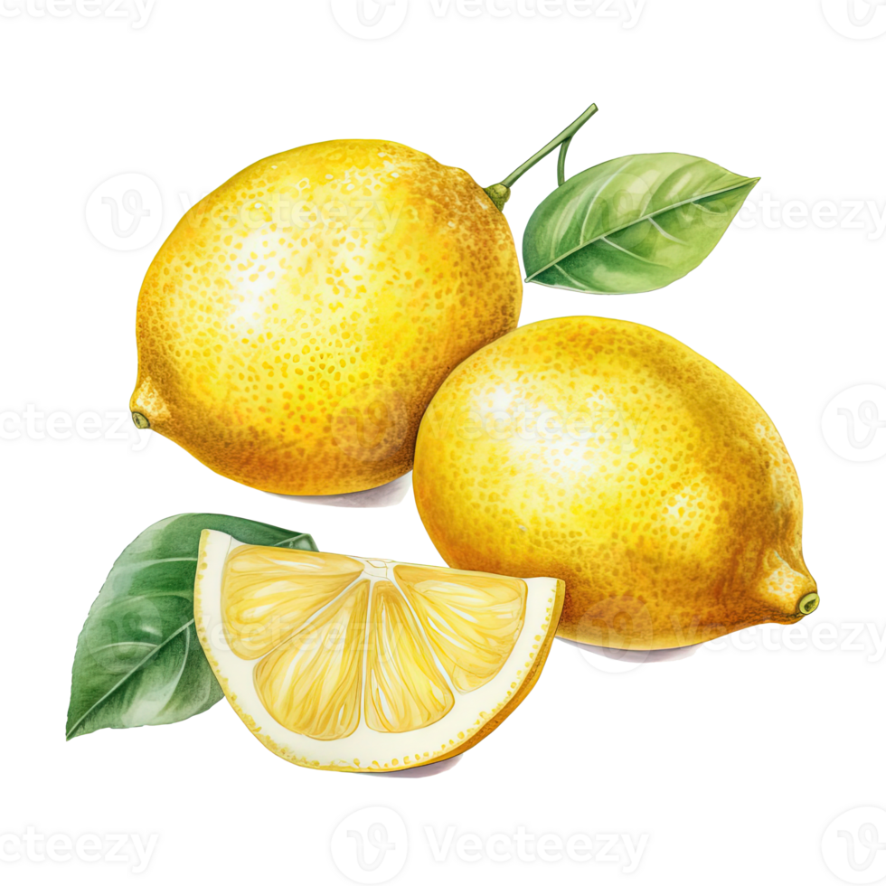 Watercolor yellow lemon. Illustration png
