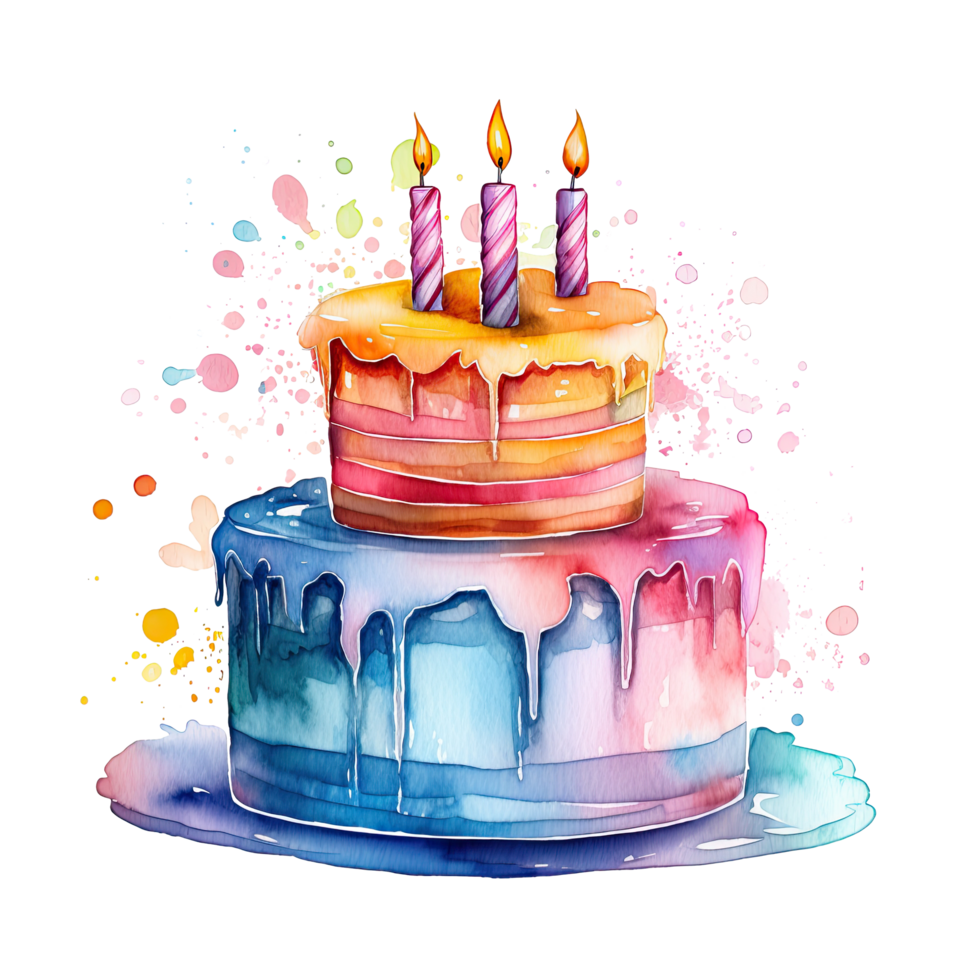 Watercolor Birthday Cake. Illustration png