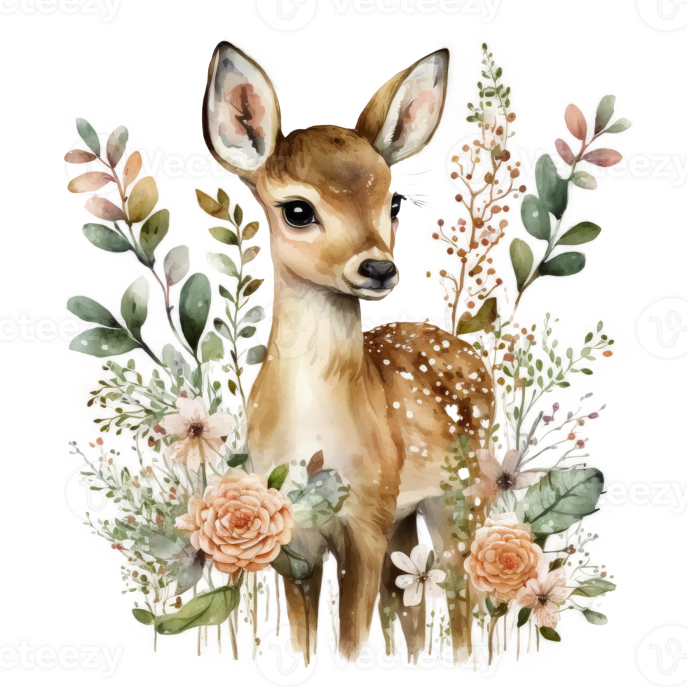 Cute baby deer watercolor cutout. png