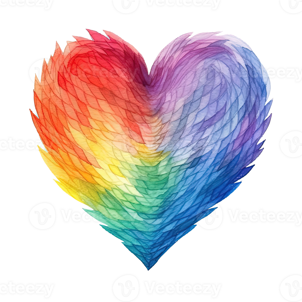 Rainbow watercolor heart isolated. Illustration AI Generative 24631658 PNG