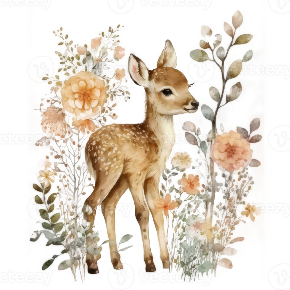 Cute baby deer watercolor cutout. png