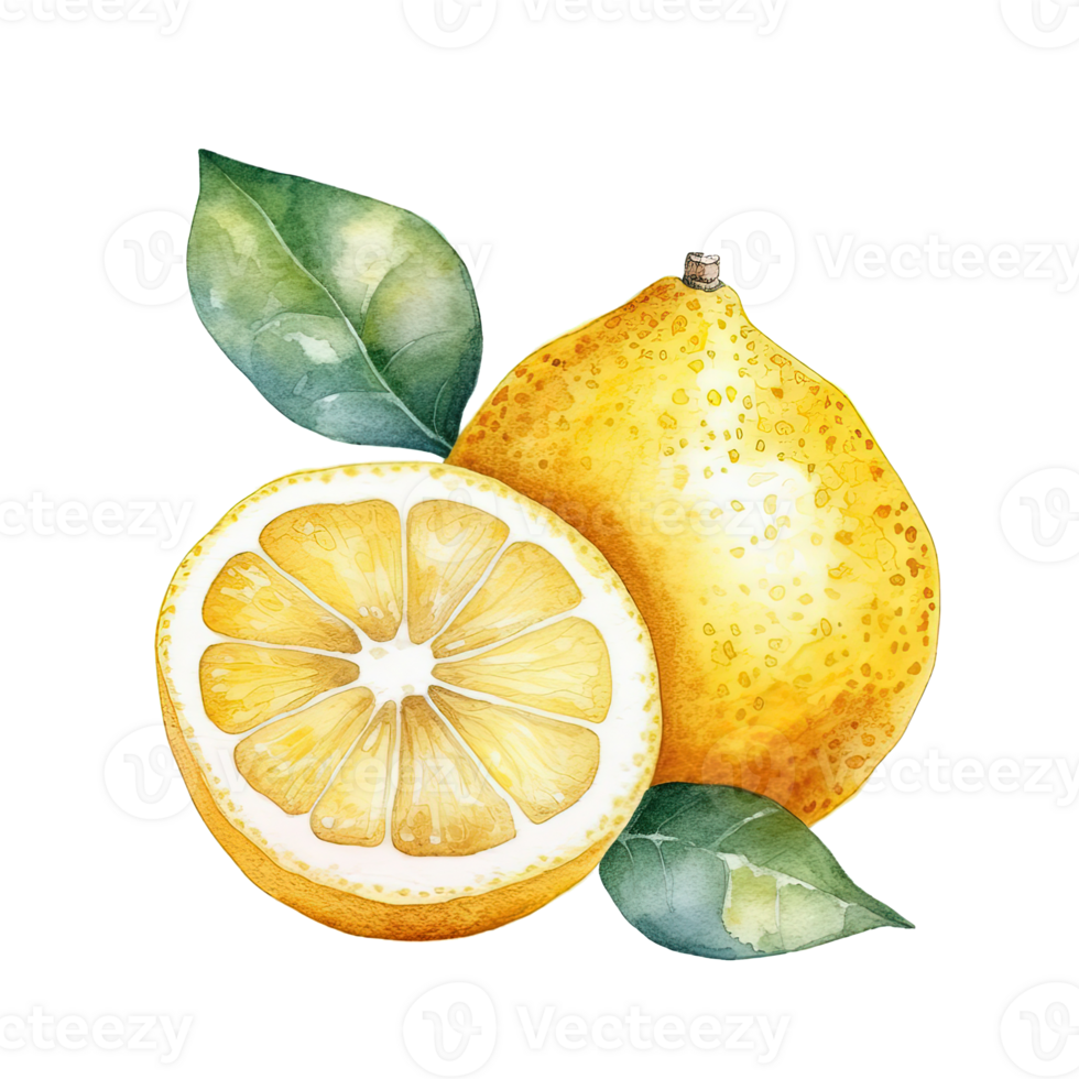 Watercolor yellow lemon. Illustration png
