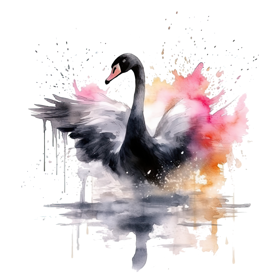 Watercolor black swan. Illustration AI Generative png