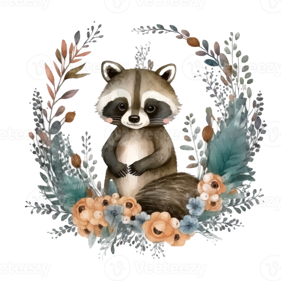 Cute watercolor baby raccoon cutout. png