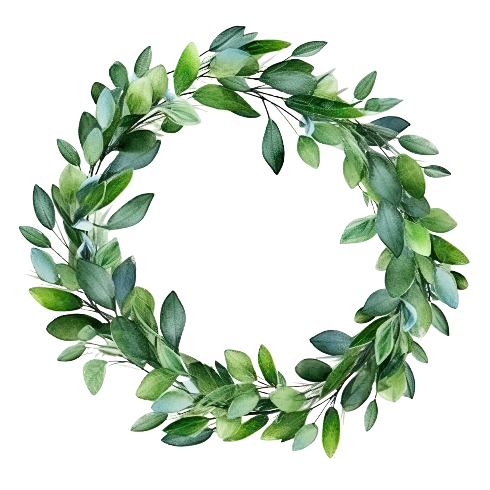 Green leaves watercolor wreath isolated. Illustration png