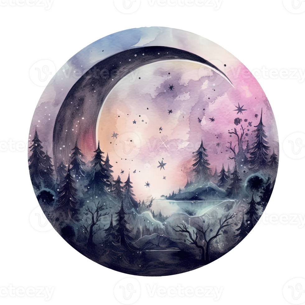 Watercolor moon. Illustration png