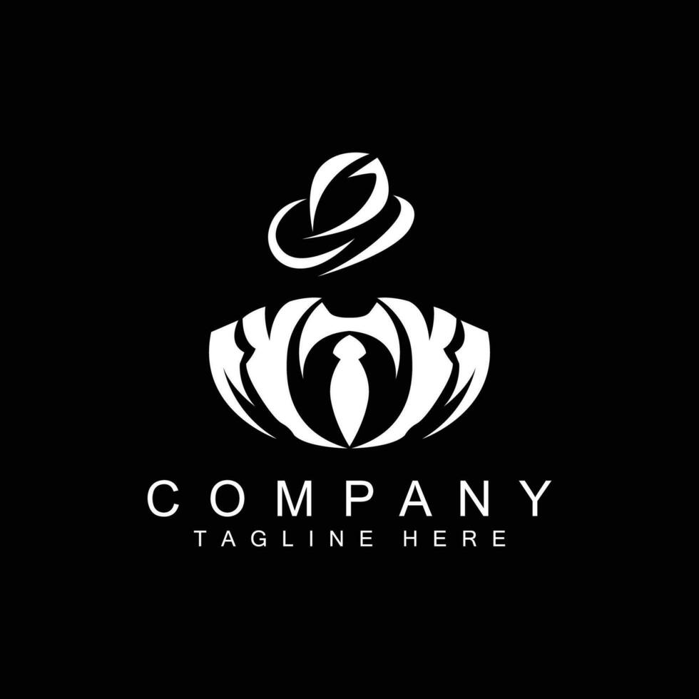 Detective Man Logo Design, Mafia Detective Fashion Tuxedo And Hat Illustration Vector, BlackMan Businesman Icon vector