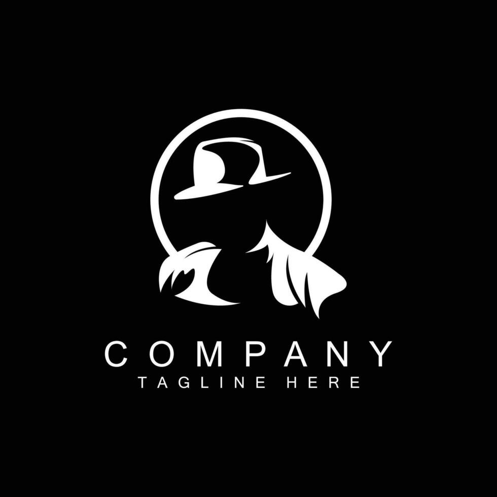Detective Man Logo Design, Mafia Detective Fashion Tuxedo And Hat Illustration Vector, BlackMan Businesman Icon vector