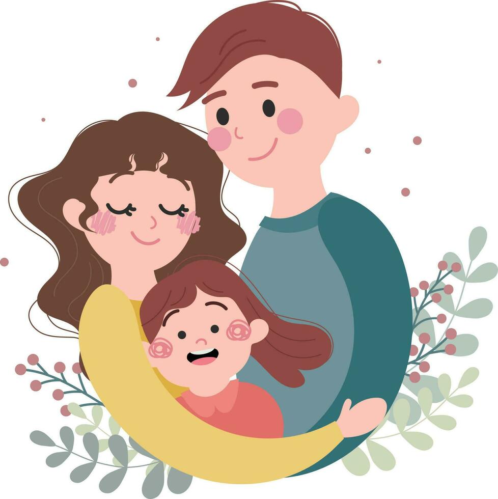 flat design vector happy family hugging together