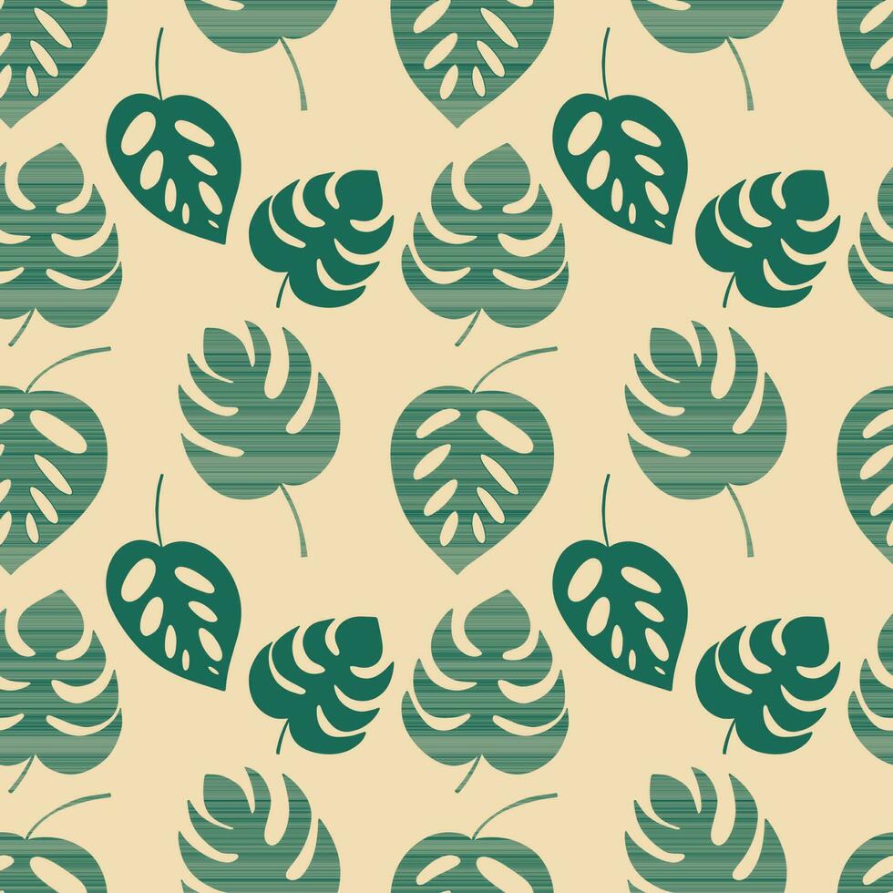 Vector monstera leaf seamless pattern. Different monstera leaves on beige background
