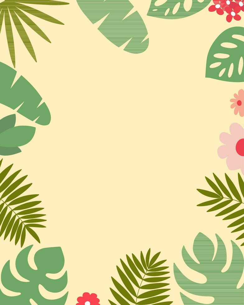 Vector tropical leaves and flowers template for social media. Tropical background for text vector