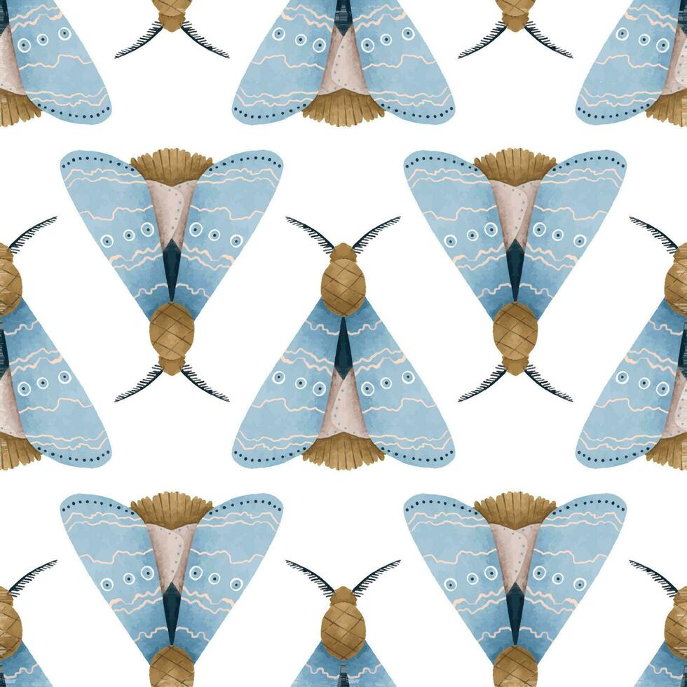 seamless pattern with Mystical luna moth vector illustrations, cute cartoon batterfly. Celestial night butterfly. Magic insect on white background. Design for wrapping paper, wall art, magical card