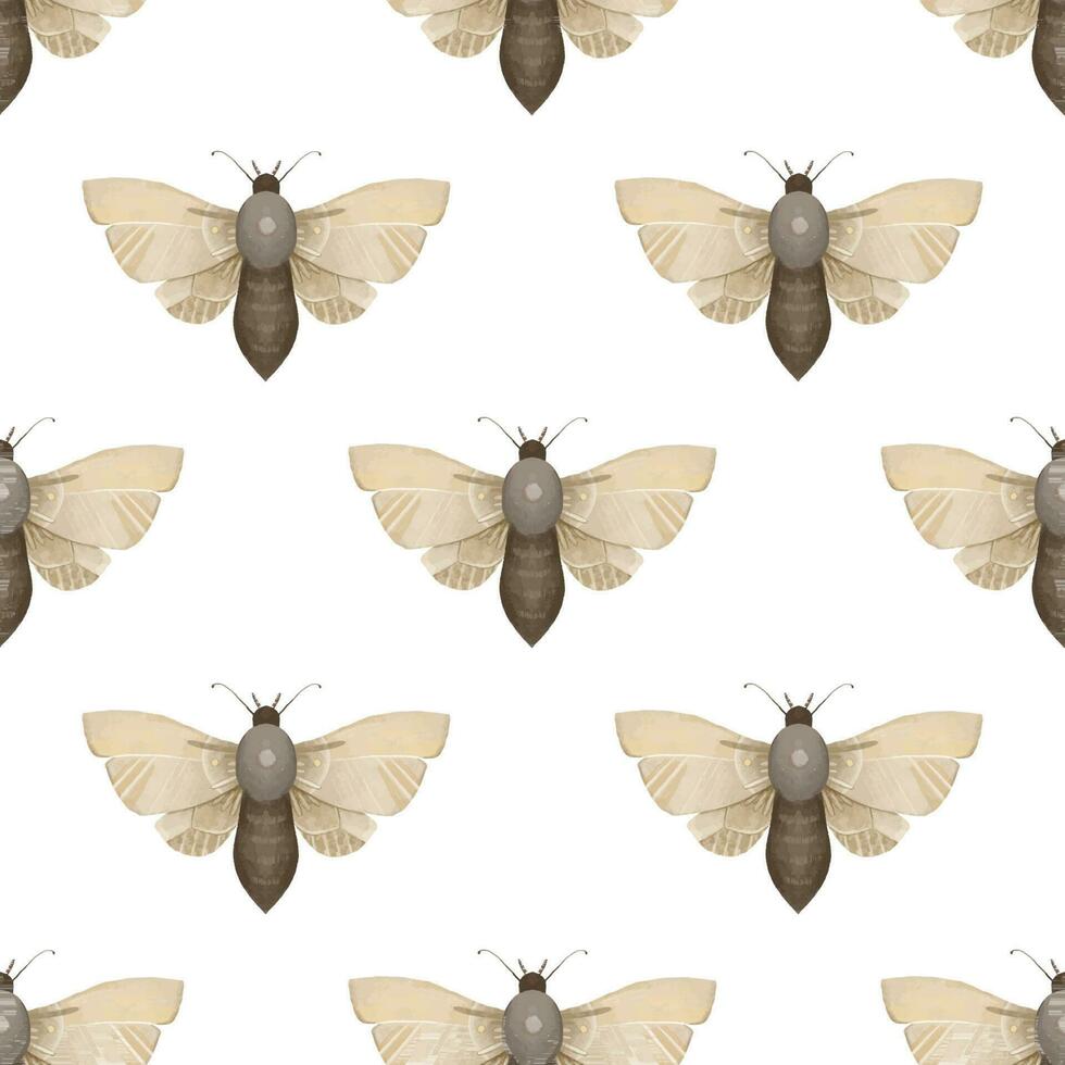 seamless pattern with Mystical luna moth vector illustrations, cute cartoon batterfly. Celestial night butterfly. Magic insect on white background. Design for wrapping paper, wall art, magical card