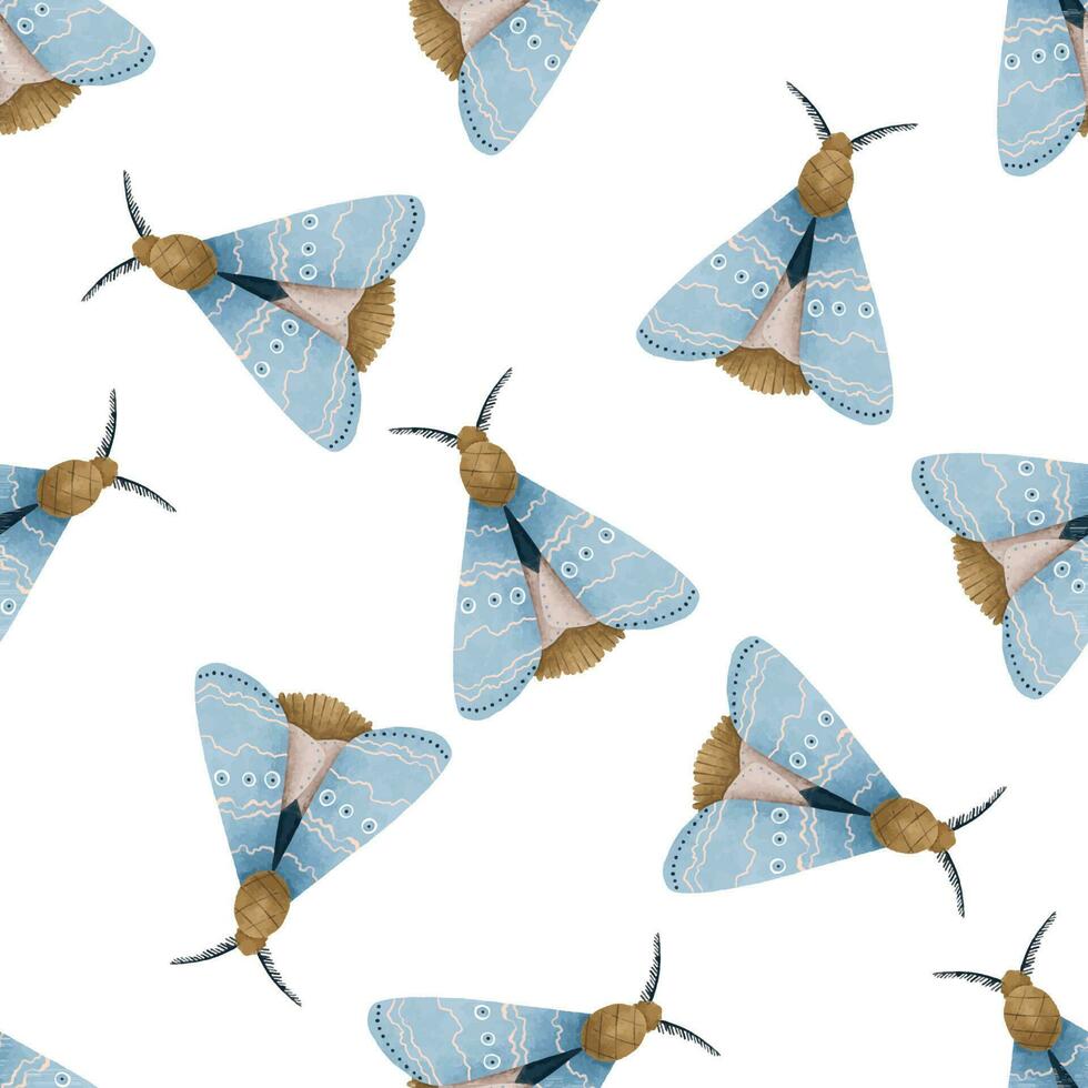 seamless pattern with Mystical luna moth vector illustrations, cute cartoon batterfly. Celestial night butterfly. Magic insect on white background. Design for wrapping paper, wall art, magical card