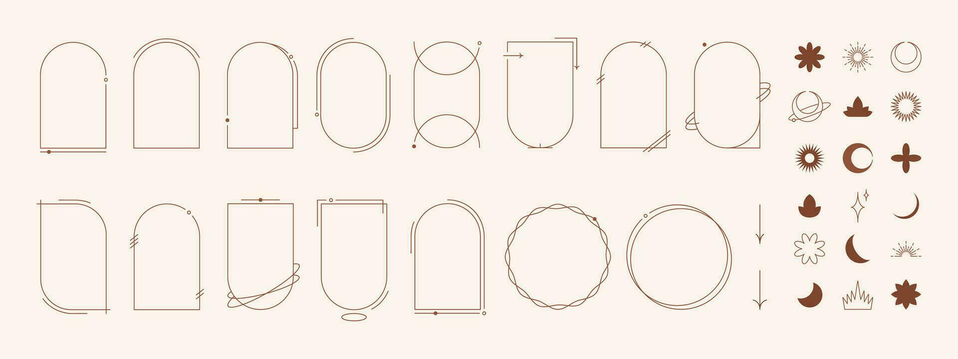 Minimalistic aesthetic elements and frames. Y2k line art design. vector