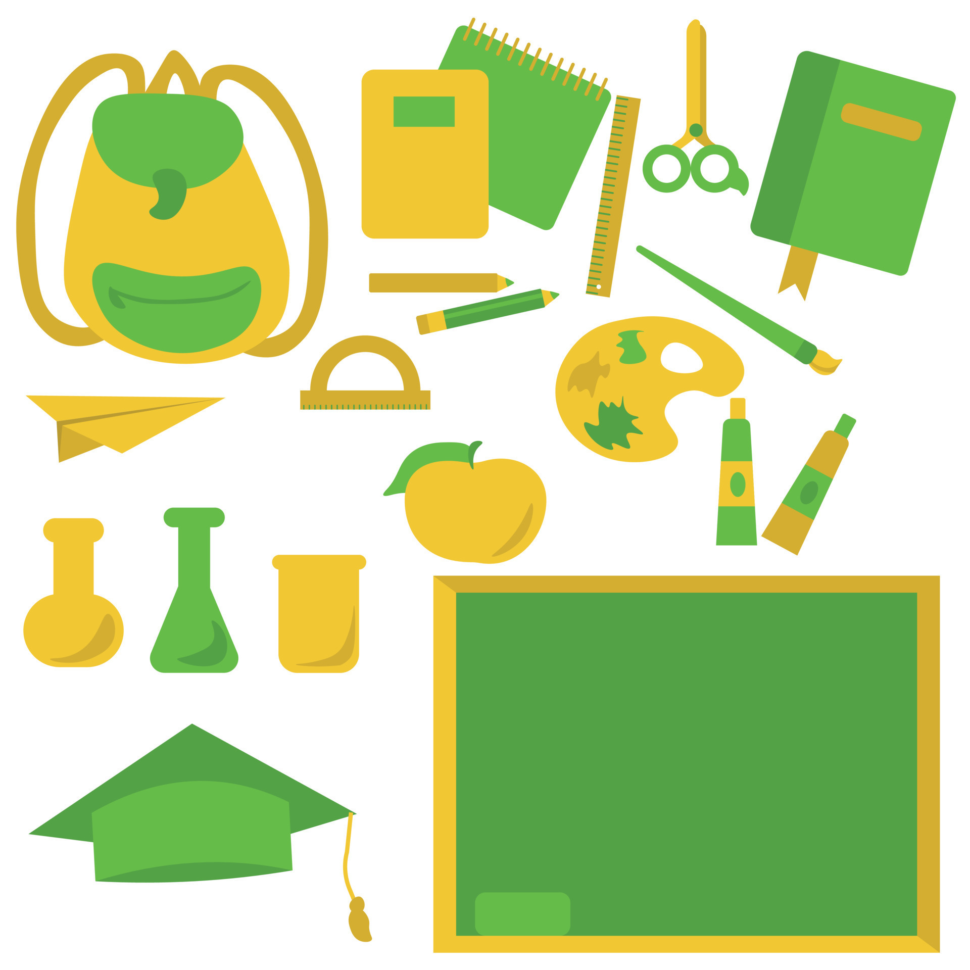 School things clipart set in yellowgreen shades for design 24632229