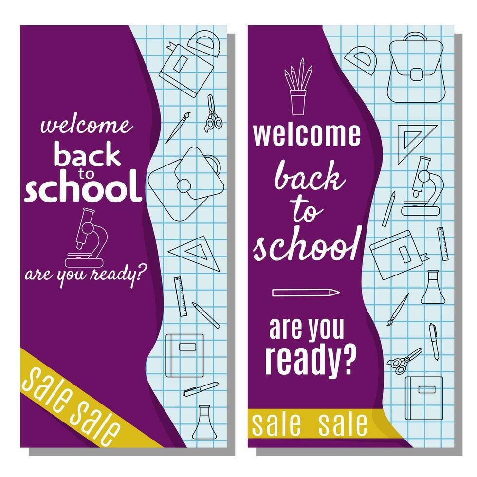 Set of vertical flyers for school advertising or sale with doodle design vector