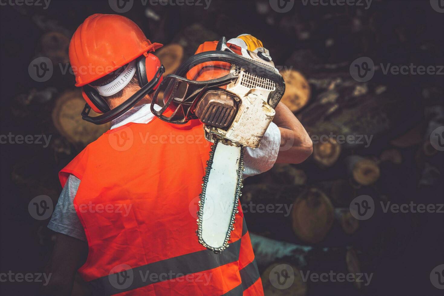 Hard Worker with Wood Cutter photo