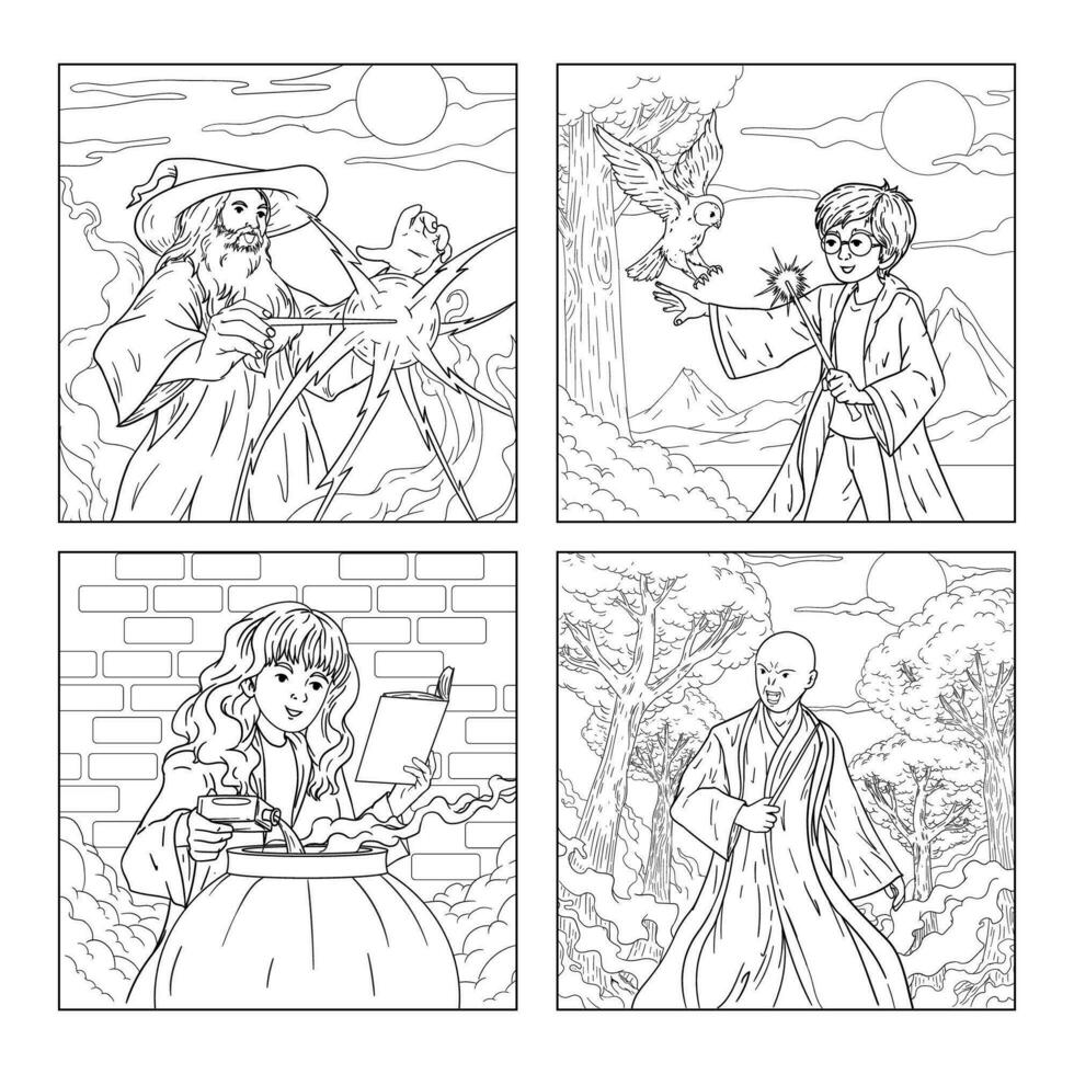 Adventure Of Magic School Coloring Book Pages vector