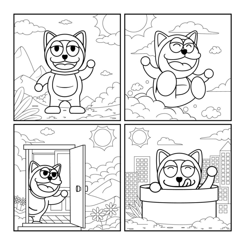 Robot Cat Coloring Book For Children vector