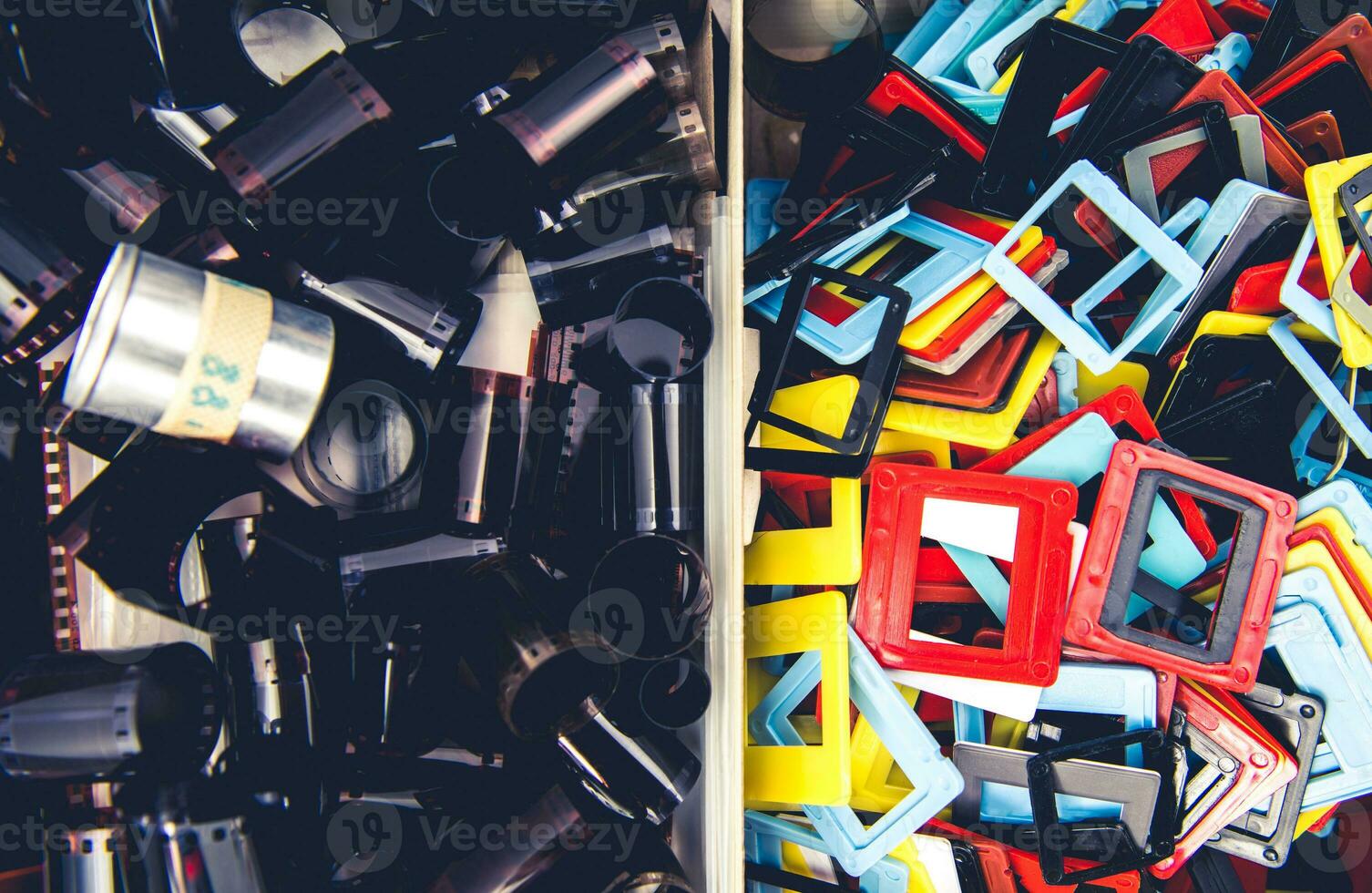 Bins With Plastic Slide Frames And Negative Film Rolls. photo