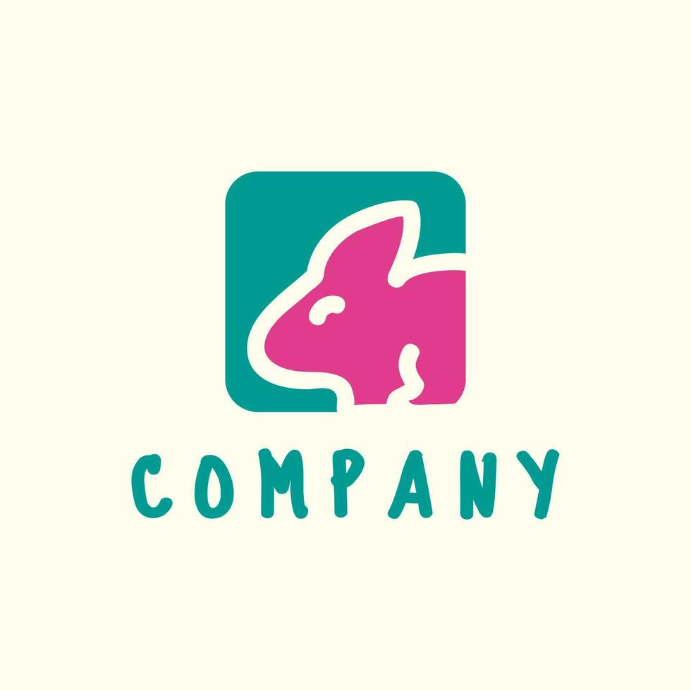 minimalist square pink rabbit logo illustration design vector