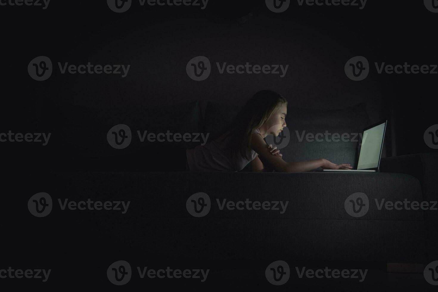 Girl Browsing the Internet at Night photo