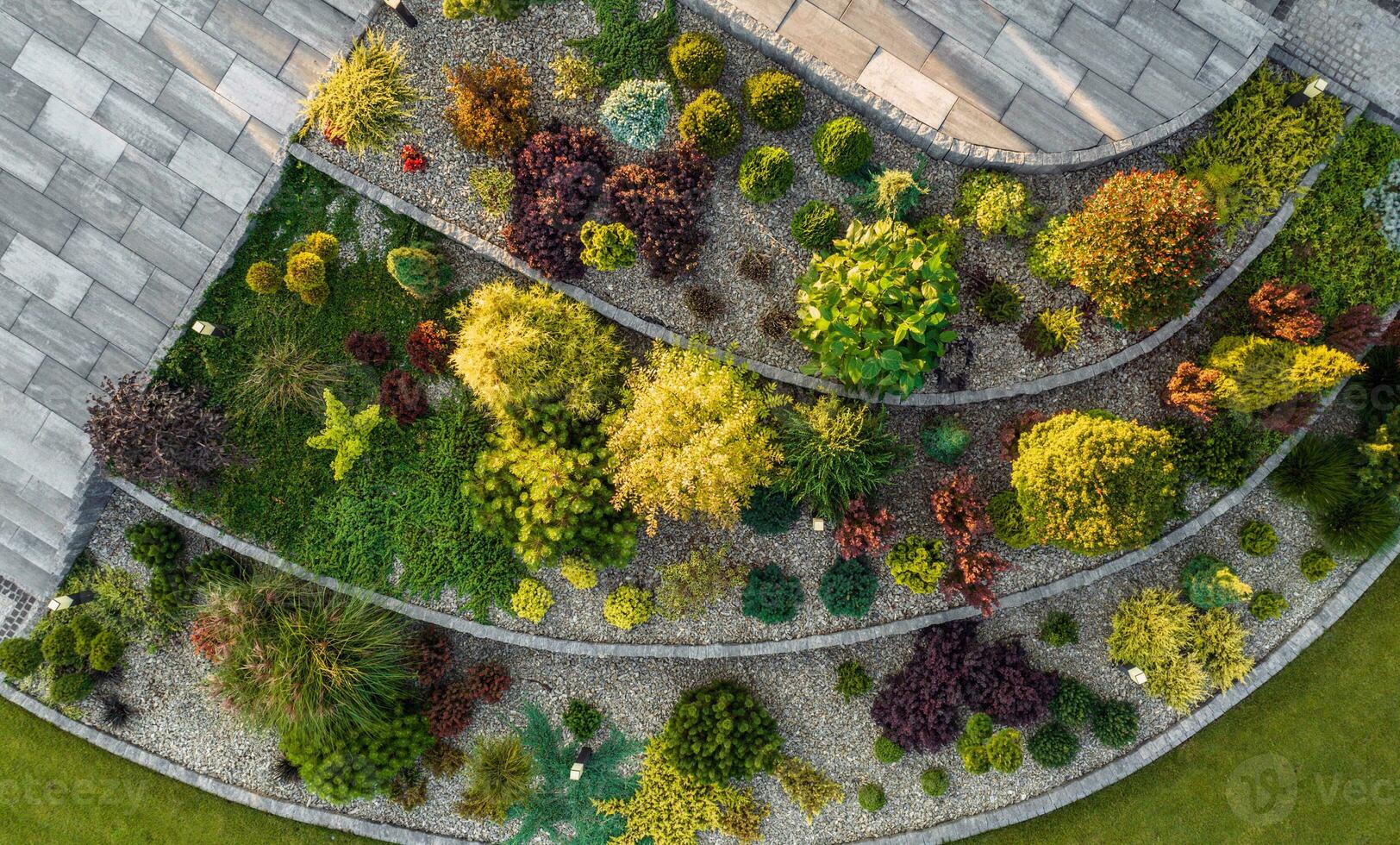 Aerial View of a Rockery Backyard Garden photo