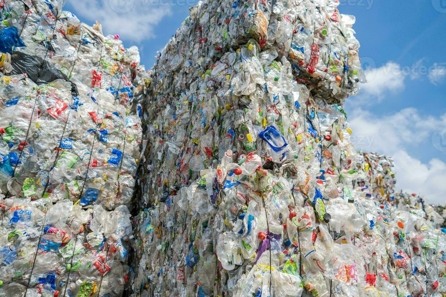 Collected Compacted and Ready For Recycling Plastic PET Bottles