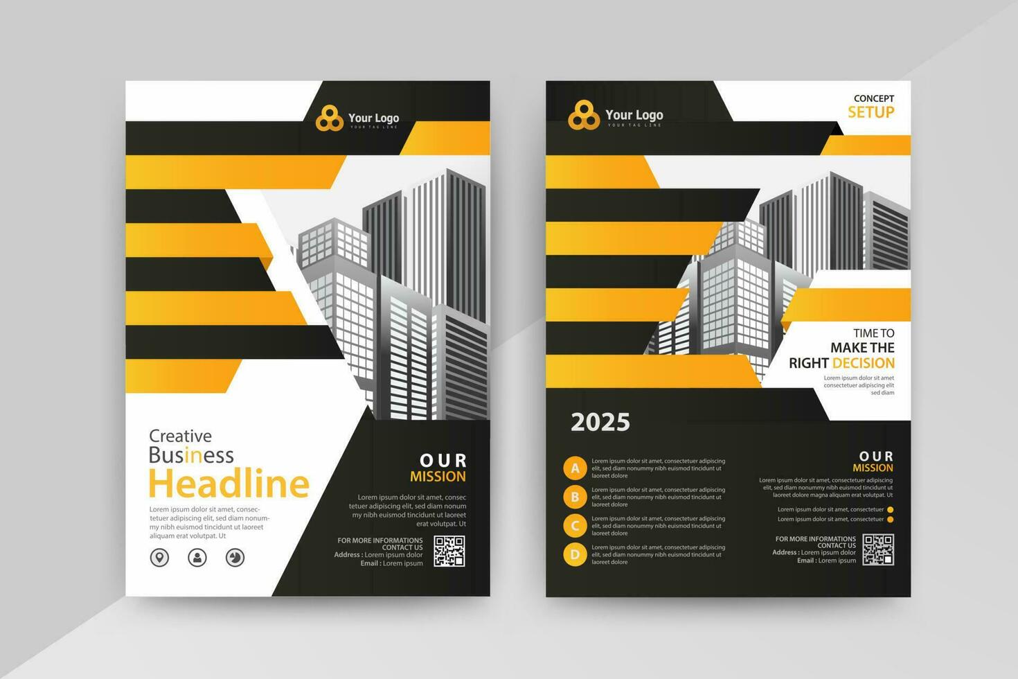 Business abstract vector template for Flyer, Brochure, Annual Report, Magazine, Poster, Corporate Presentation, Portfolio, with yellow and black color size A4, Front and back.