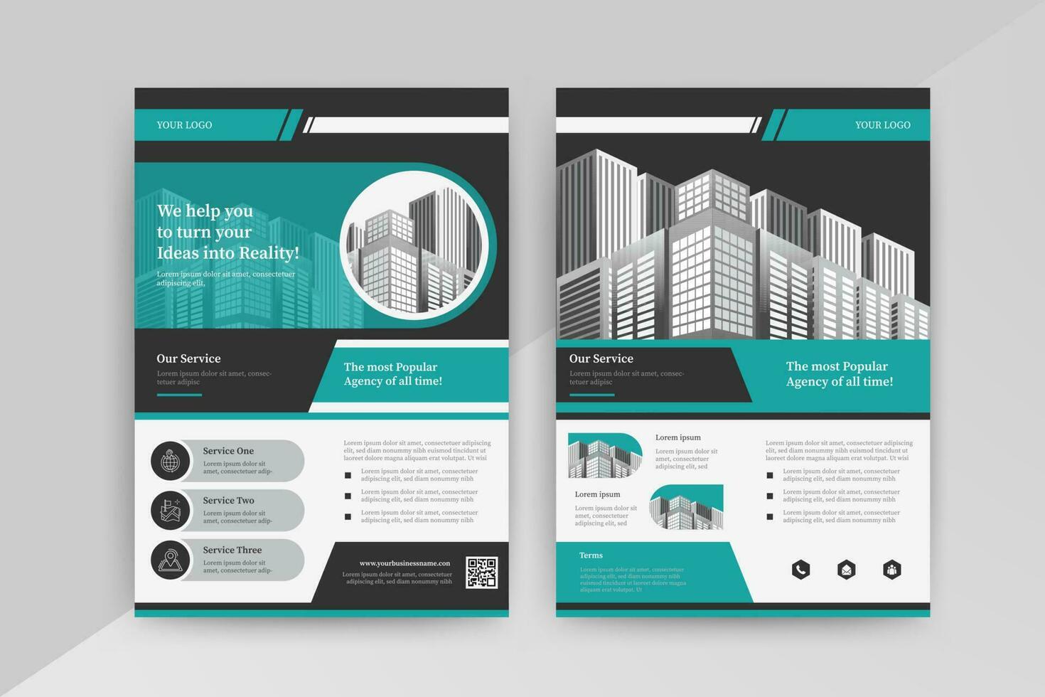 Business abstract vector template for Flyer, Brochure, Annual Report, Magazine, Poster, Corporate Presentation, Portfolio, with cyan and black color size A4, Front and back.