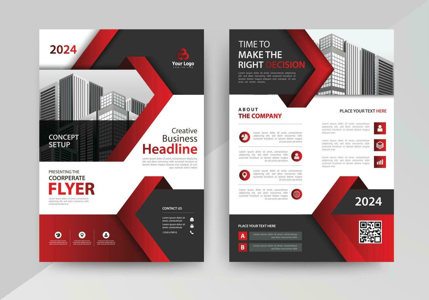 Business abstract vector template for Flyer, Brochure, Annual Report, Magazine, Poster, Corporate Presentation, Portfolio, with red and black color size A4, Front and back.