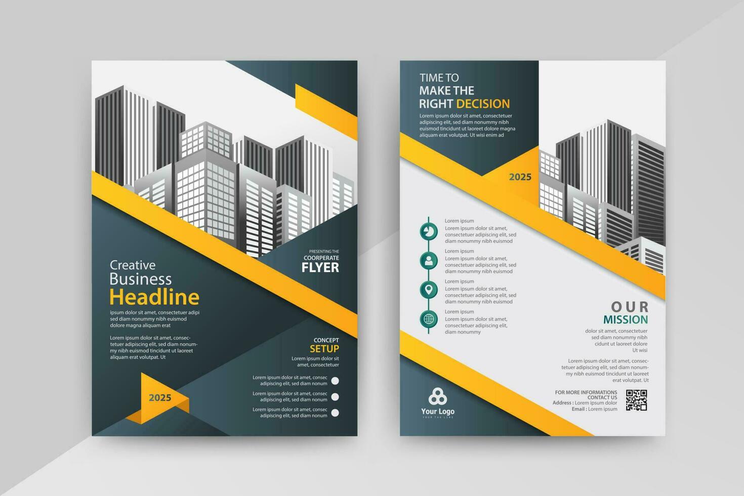 Business abstract vector template for Flyer, Brochure, Annual Report, Magazine, Poster, Corporate Presentation, Portfolio, with yellow and black color size A4, Front and back.