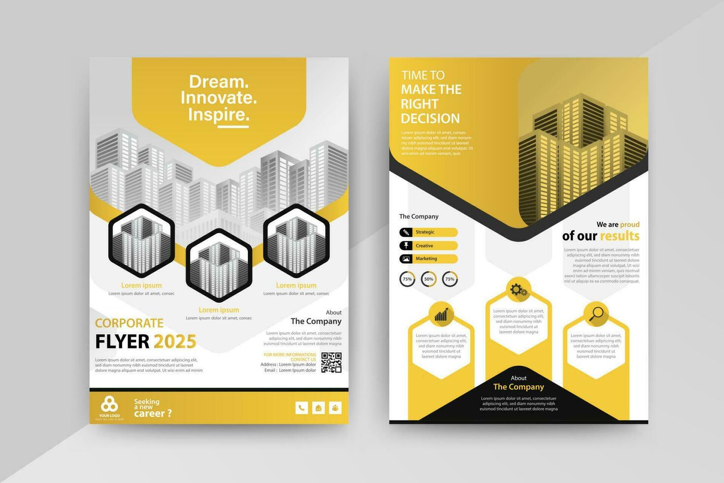 Business abstract vector template for Flyer, Brochure, Annual Report, Magazine, Poster, Corporate Presentation, Portfolio, with yellow and black color size A4, Front and back.